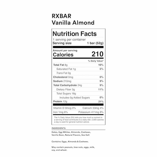 酷牌库|商品详情-Rxbar进口代理批发 Rxbar Real Food 香草杏仁蛋白棒，1.83 盎司，每箱 6 块