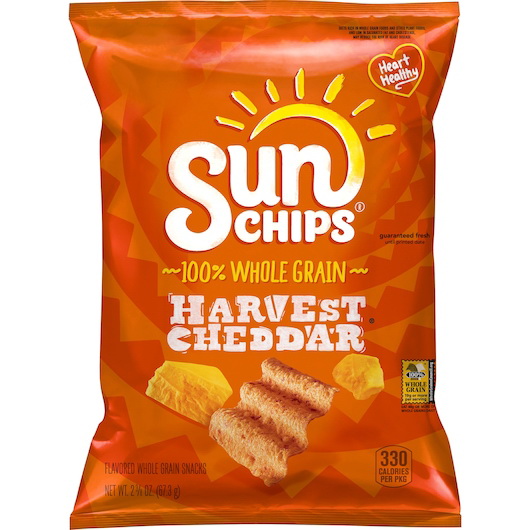 Sun Chips进口代理批发 Sun Chips 全谷物丰收切达干酪，2.38 盎司，每箱 24 粒