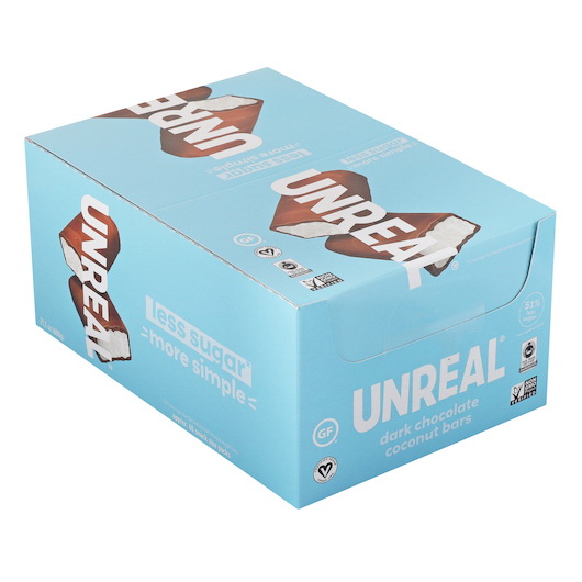 Unreal进口代理批发 Unreal Brands 黑巧克力椰子条，0.53 盎司，每箱 6 块