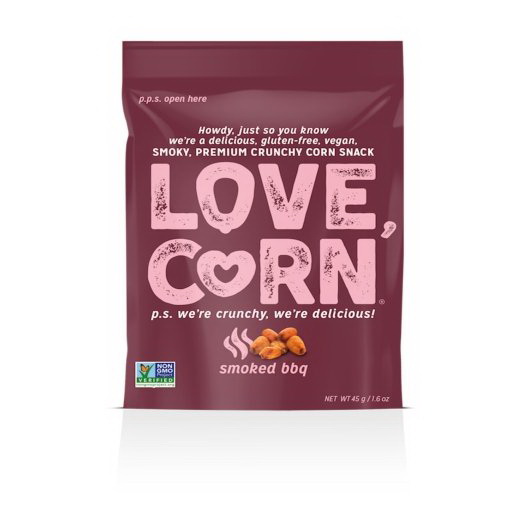 Love Corn进口代理批发 Love Corn 烧烤脉冲袋，1.6 盎司，每箱 10 个