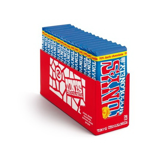 Tony's Chocolonely进口代理批发 Tony's Chocolonely 70% 黑巧克力棒，6.35 盎司，每箱 15 块