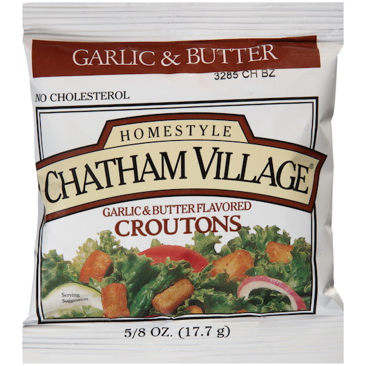 Chatham Village进口代理批发 Chatham Village 大蒜黄油味油煎面包块，0.63 盎司，每箱 200 个