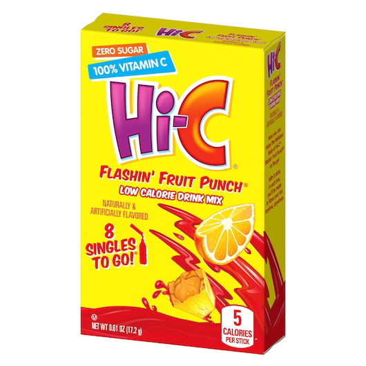 Hi-C进口代理批发 Hi-C Flashin' Fruit Punch 低热量饮料混合单份外带，8 件，每箱 12 件