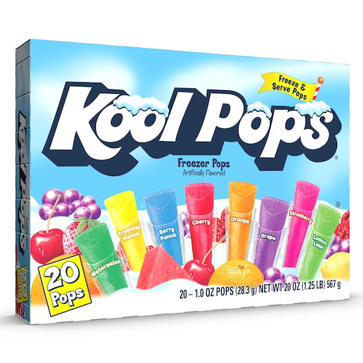 Kool Pops进口代理批发 Kool Pops 什锦冰柜棒棒糖 - 西瓜、热带、浆果、樱桃、橙子、葡萄、草莓和柠檬酸橙，20 片，每箱 16 片