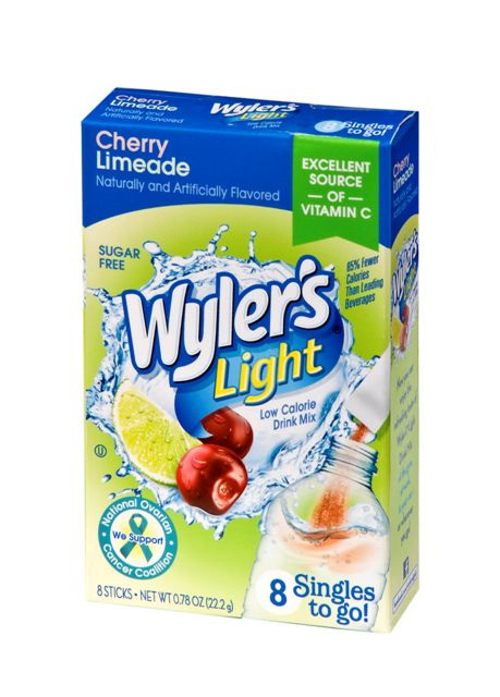 Wylers Light进口代理批发 Wylers 淡樱桃柠檬汁饮料混合单份外带，8 件，每箱 12 件