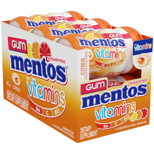 酷牌库|商品详情-Mentos Gum进口代理批发 曼妥思口香糖维生素口香糖柑橘味，45 片，每箱 6 片