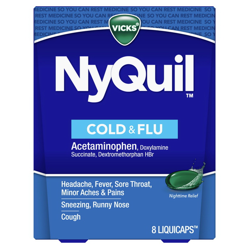 Vicks进口代理批发 Vicks Nyquil 感冒流感充血药，8 片，每盒 6 片，每箱 4 片