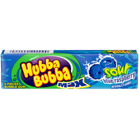 Hubba Bubba进口代理批发 Hubba Bubba 酸蓝覆盆子单颗，5 片，每箱 8 个