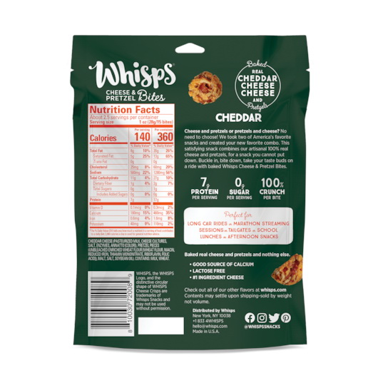 酷牌库|商品详情-Whisps进口代理批发 Whisps 切达奶酪和椒盐卷饼，2.5 盎司，每箱 6 块