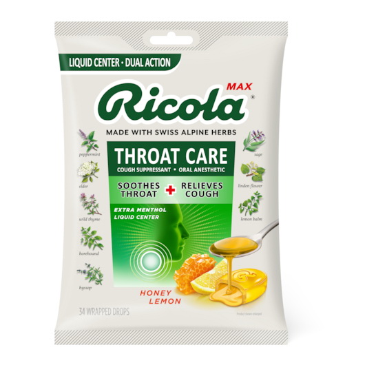 酷牌库|商品详情-Ricola进口代理批发 Ricola Max 蜂蜜柠檬喉咙护理，34 片，每箱 6 片