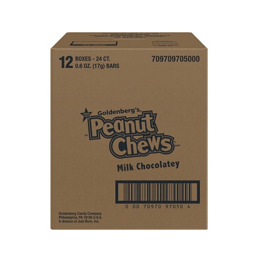 Peanut Chews进口代理批发 花生咀嚼牛奶巧克力预定价立式展示，0.6 盎司，每箱 12 个