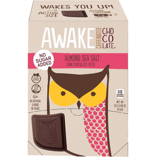 酷牌库|商品详情-Awake Chocolate进口代理批发 醒巧克力黑巧克力杏仁海盐片，0.42 盎司，每箱 6 块