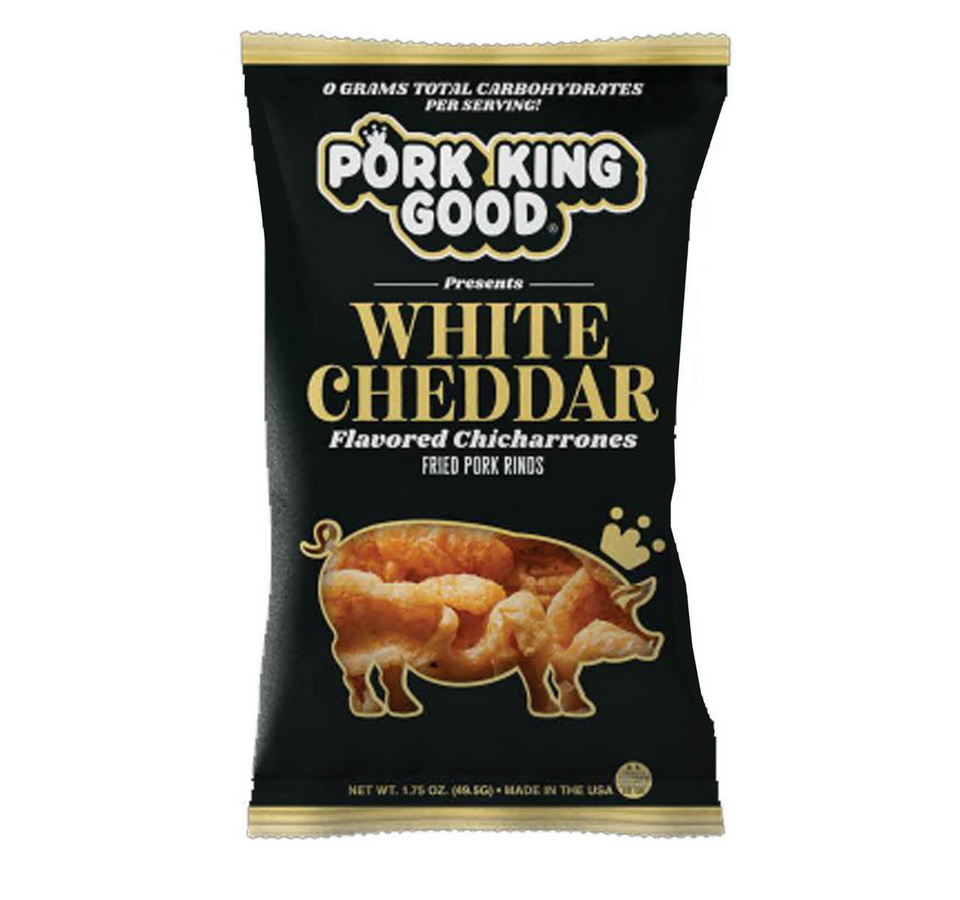 Pork King Good进口代理批发 猪肉王好白切达风味猪皮 12/1.75oz, 536429