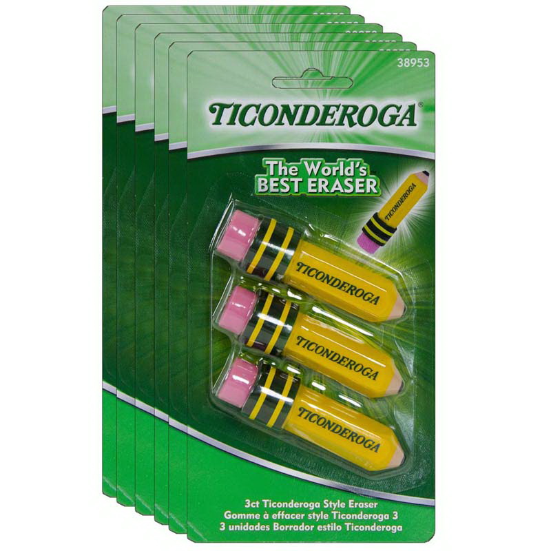 Ticonderoga进口代理批发 提康德罗加 DIX38953-6 提康德罗加铅笔形橡皮擦 3 每包（6 包）