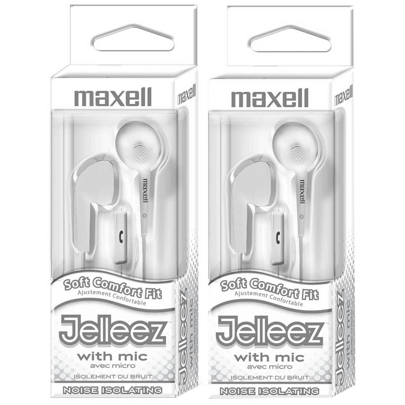 Maxell进口代理批发 Maxell MAX199728-2 Jelleez 软耳塞，带麦克风，白色（2 个）