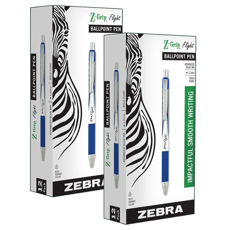 Zebra Pen进口代理批发 Zebra 笔 ZEB21920-2 Z-Grip 飞行笔蓝色，十二支可伸缩（2 支）