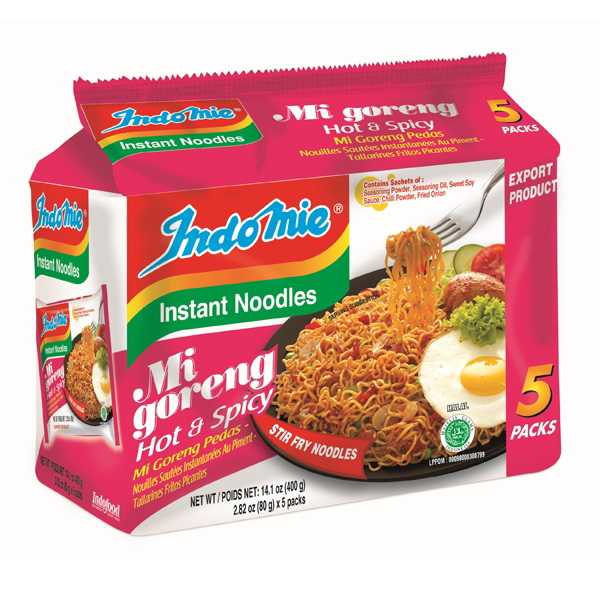 Indomie进口代理批发 Indomie 麻辣炒面，2.82 盎司，每包 5 个，每箱 6 个