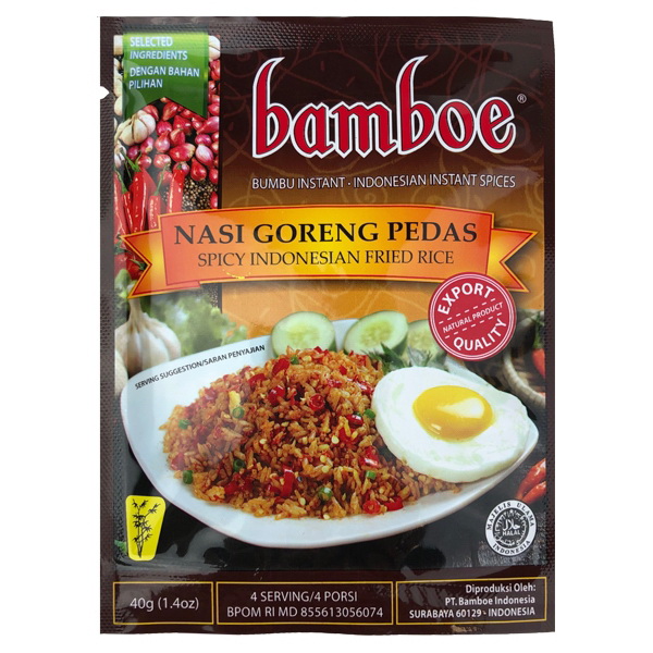 Bamboe进口代理批发 Bamboe (Spicy Fried Rice) 印尼辣炒饭，1.4 盎司，每包 12 个，每箱 2 个