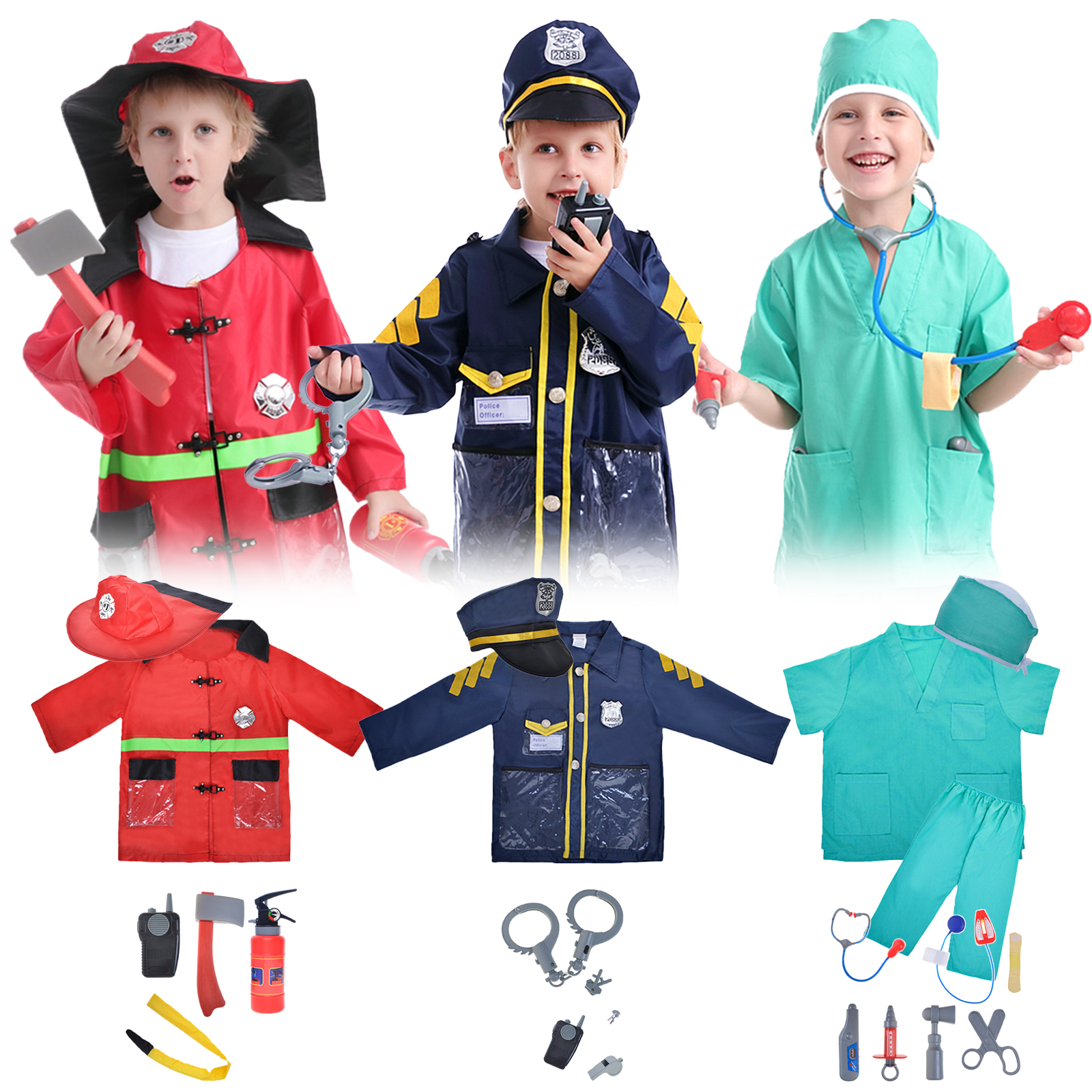 TOPTIE Kids Career Costumes Set of 3, Fireman Police Officer Surgeon for  Halloween Party Wholesale - Opentip