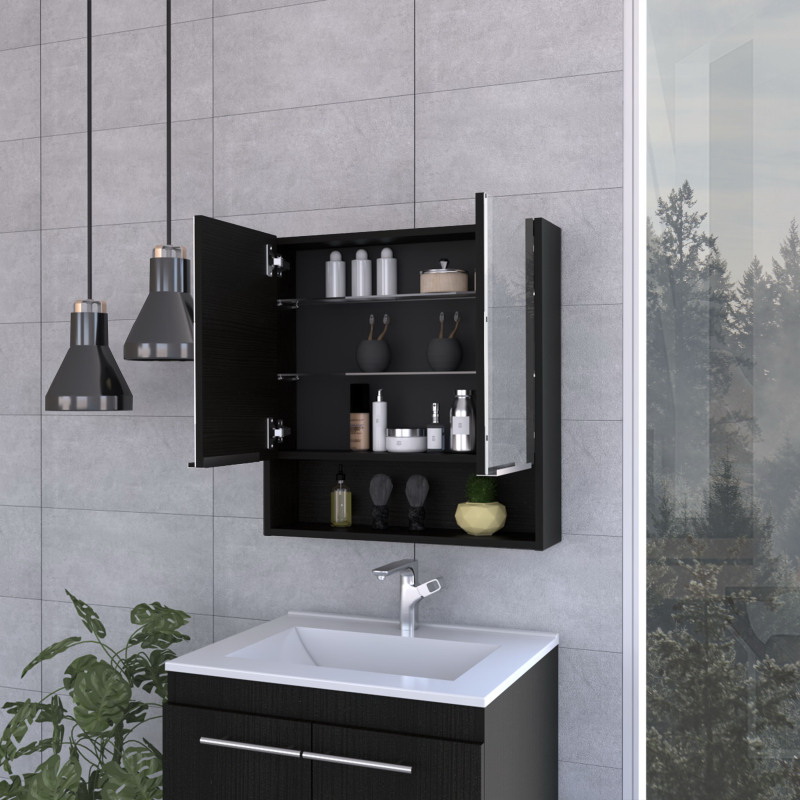 Milano Medicine Cabinet,Six External Shelves Mirror,Black Wengue