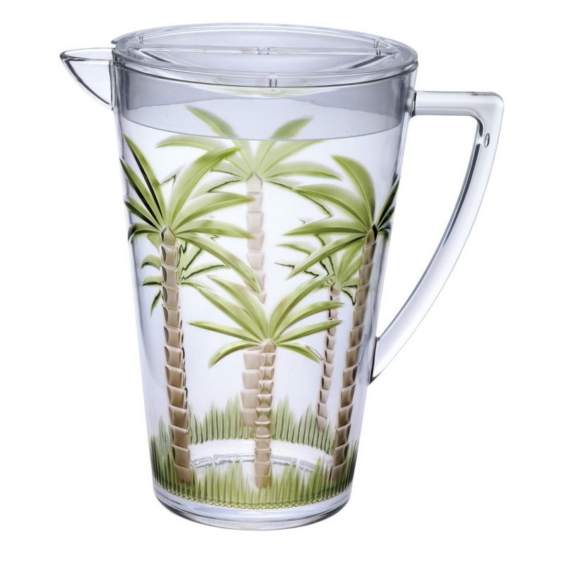 Aoibox 96 fl. oz. Classic Palm Tree Crystal Clear Break Resistant Premium Acrylic Pitcher with Bamboo Handle