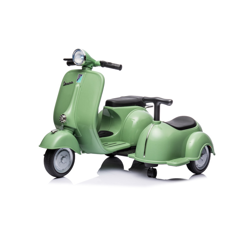 酷牌库|商品详情-MegaMart Solutions进口代理批发 6V 许可 Vespa 踏板摩托车带儿童侧车，绿色 B117135094