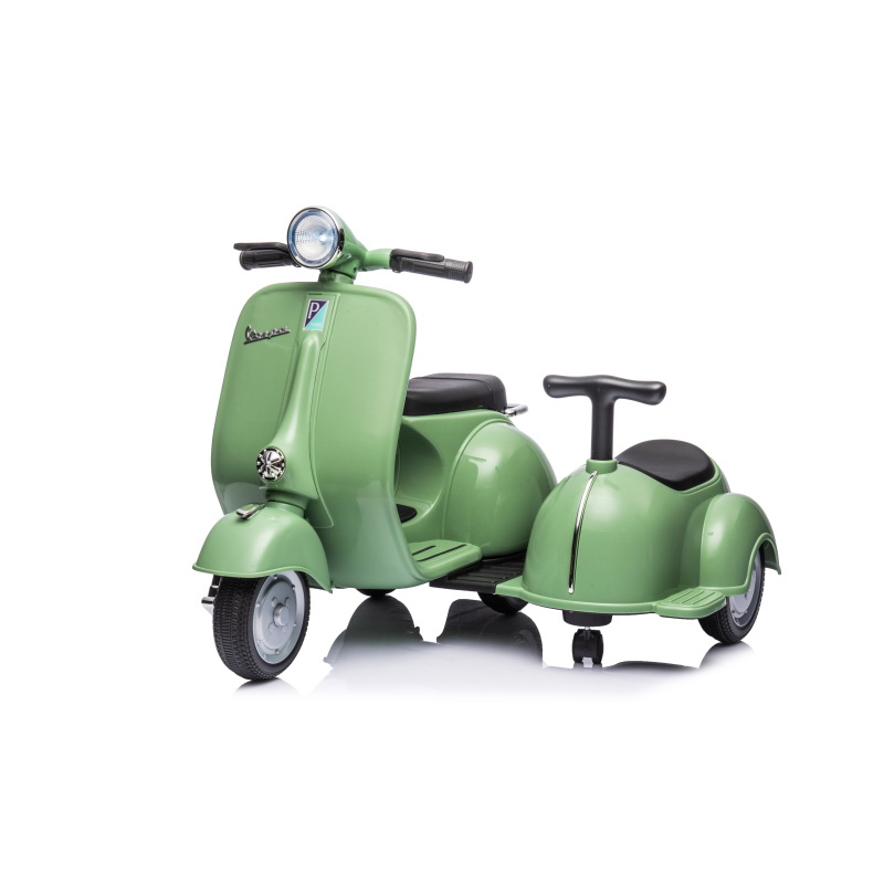 酷牌库|商品详情-MegaMart Solutions进口代理批发 6V 许可 Vespa 踏板摩托车带儿童侧车，绿色 B117135094