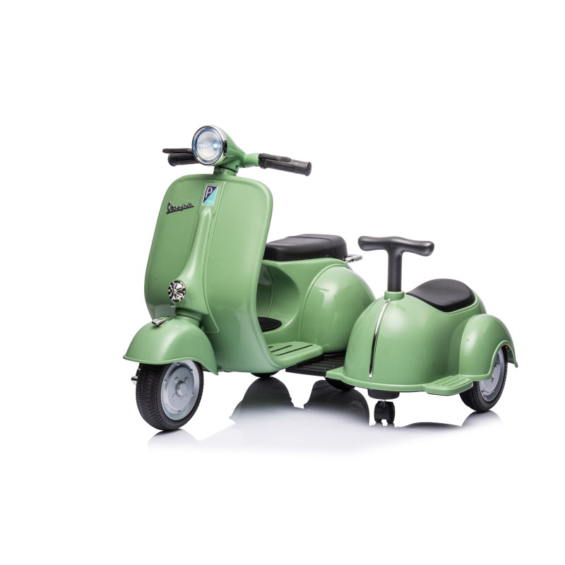 酷牌库|商品详情-MegaMart Solutions进口代理批发 6V 许可 Vespa 踏板摩托车带儿童侧车，绿色 B117135094