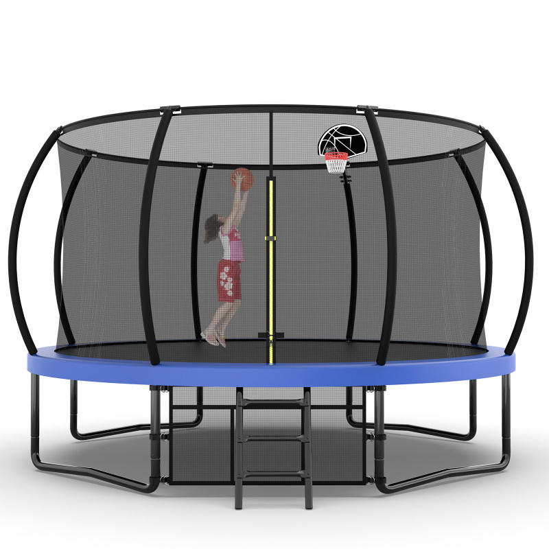 酷牌库|商品详情-Mersco进口代理批发 14 英尺蹦床，带外壳 - 休闲蹦床，带梯子和防锈涂层，ASTM 认证儿童户外蹦床 K1163S00072