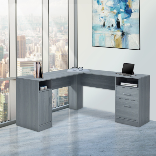 Techni Mobili Classic Office Desk with Storage, Gray