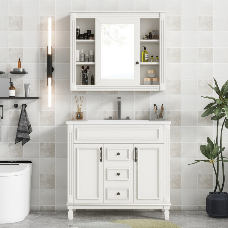 36'' Bathroom Vanity With Top Sink, Modern Bathroom Storage