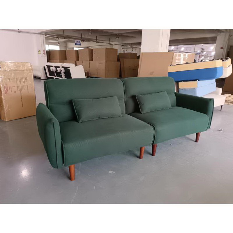 酷牌库|商品详情-Meiting Furniture进口代理批发 可转换蒲团沙发床、可调节沙发床、现代沙发灯芯绒面料舒适沙发床，带木腿和 2 个枕头，适用于公寓、客厅、工作室。 (绿色)W1123P144862