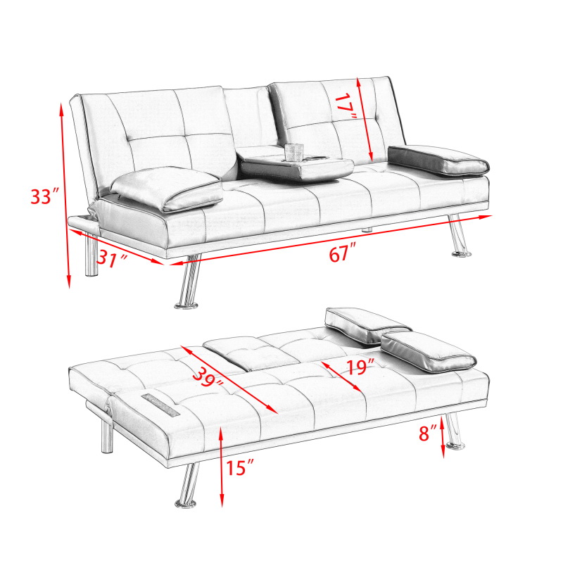 Fan Chen Furniture进口代理批发 67英寸白色真皮多功能双人拉出沙发床带茶几 W1658127149