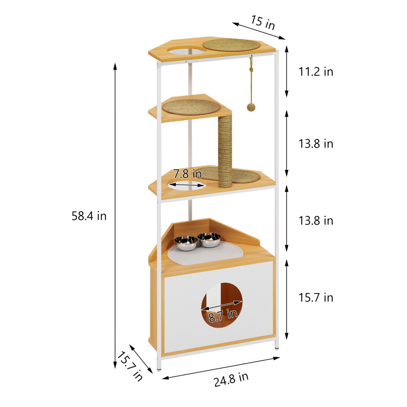 酷牌库|商品详情-Need Pet Furniture进口代理批发 转角猫塔、带抓板柱的猫树、带喂食站和攀爬平台的猫公寓、室内猫宠物家具 W1687106555