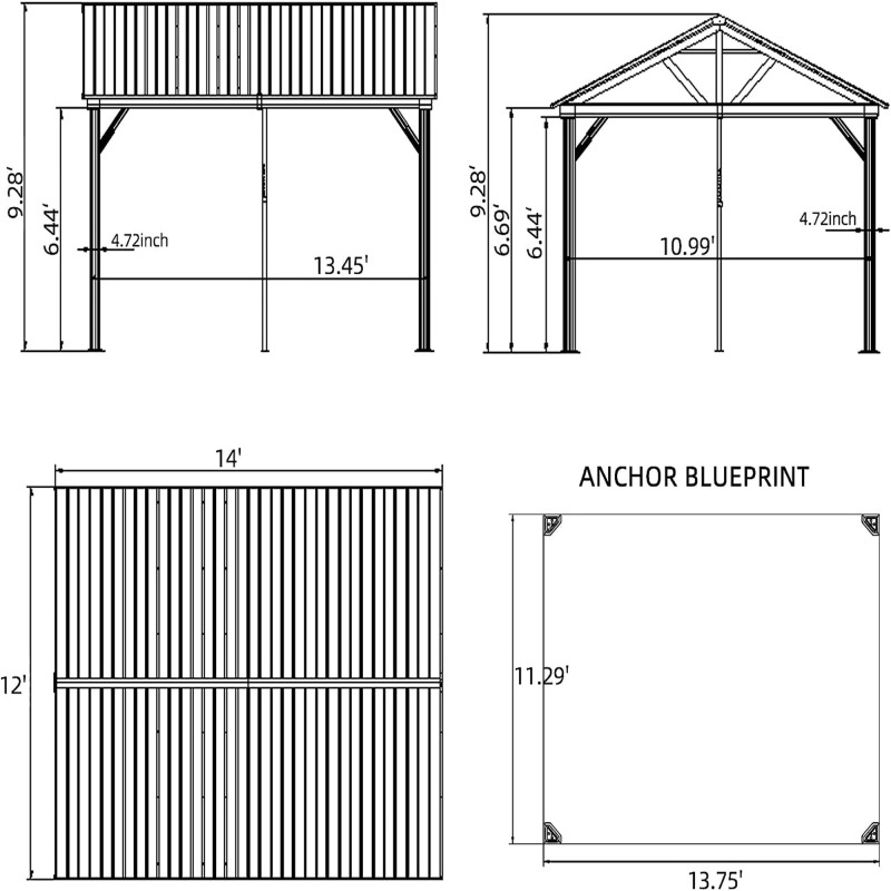 酷牌库|商品详情-Crefise Patio Life进口代理批发 12'x14' 硬顶凉亭户外铝制凉亭，带镀锌钢山墙顶棚，适用于后院露台甲板（黄棕色）W1859S00013