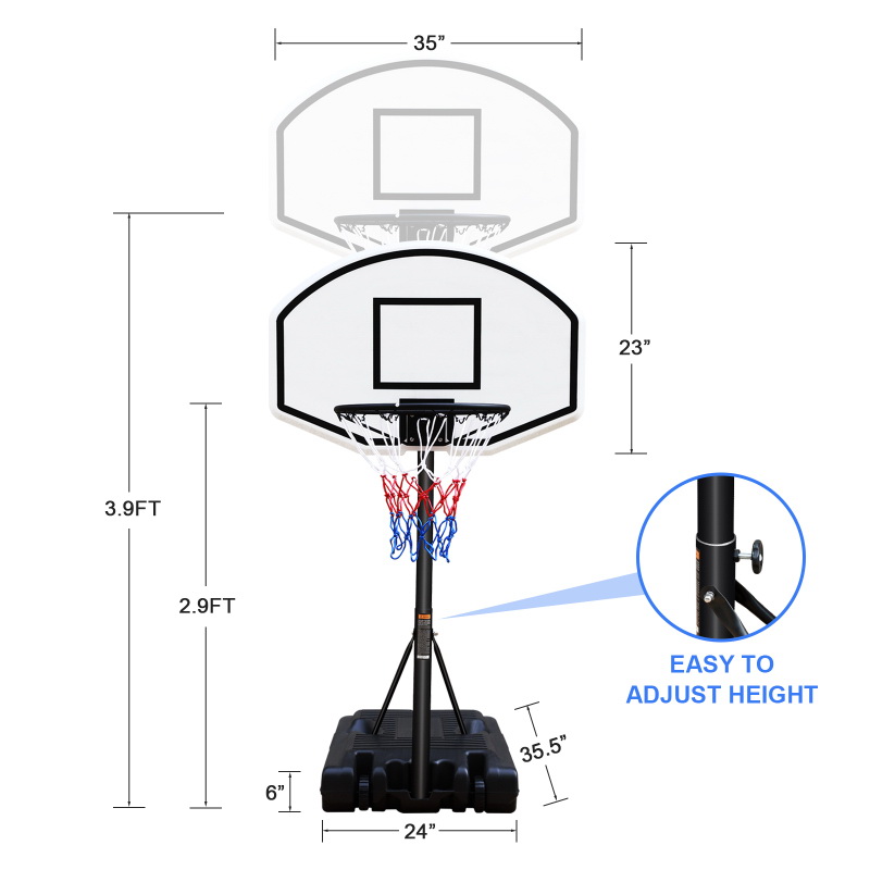 酷牌库|商品详情-Mgsport进口代理批发 便携式篮球框可调节 7.5 英尺 - 9.2 英尺，带 32 英寸篮板，适合青少年室内室外篮球球门（白色）W2031121968