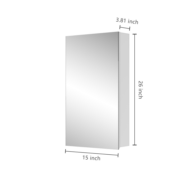 酷牌库|商品详情-TC进口代理批发 15 英寸宽 x 26 英寸高单门浴室药柜，带镜子，嵌入式或表面安装浴室壁柜，斜边，银色 W2067122787