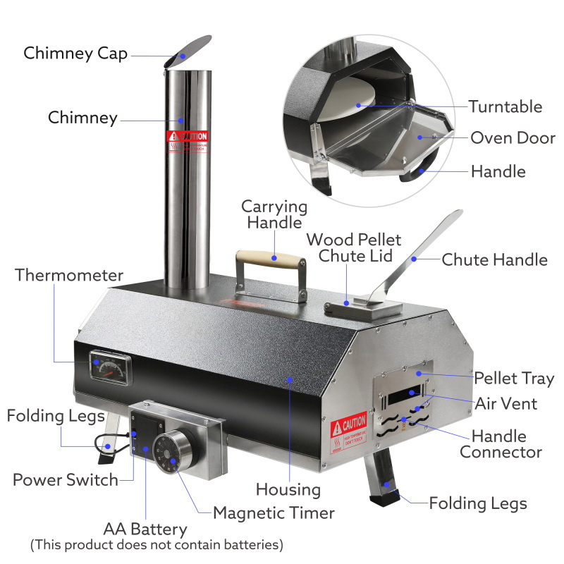 酷牌库|商品详情-E-Bon进口代理批发 黑色 12 燃木户外披萨烤箱 - 便携式硬木颗粒披萨烤箱 - 适合任何户外厨房 - 户外烹饪披萨机 - 后院披萨烤箱 - 台面披萨烤箱