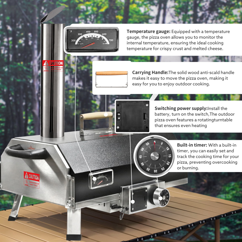 酷牌库|商品详情-E-Bon进口代理批发 黑色 12 燃木户外披萨烤箱 - 便携式硬木颗粒披萨烤箱 - 适合任何户外厨房 - 户外烹饪披萨机 - 后院披萨烤箱 - 台面披萨烤箱