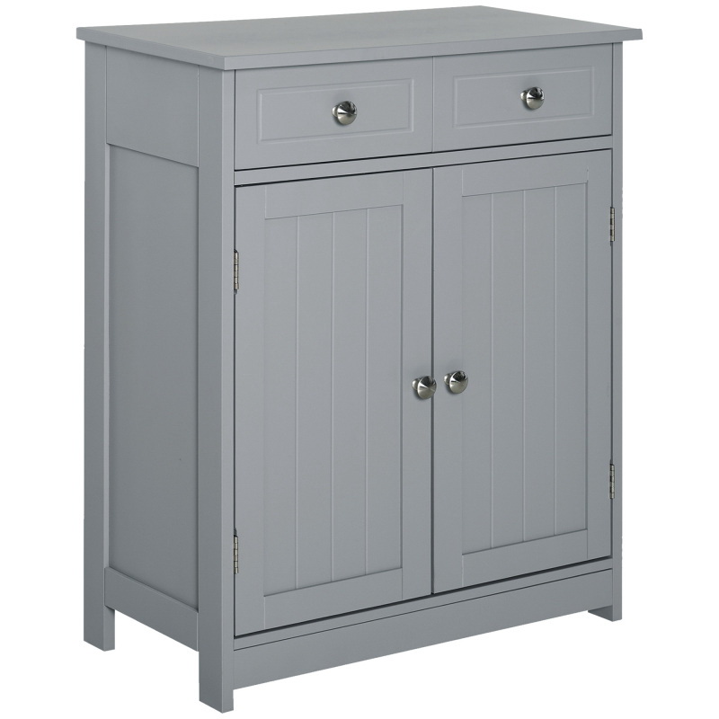 HOMCOM 63.5 Kitchen Buffet with Hutch, Pantry Storage Cabinet with 4 Shelves, Drawers, Framed Glass Doors - Grey