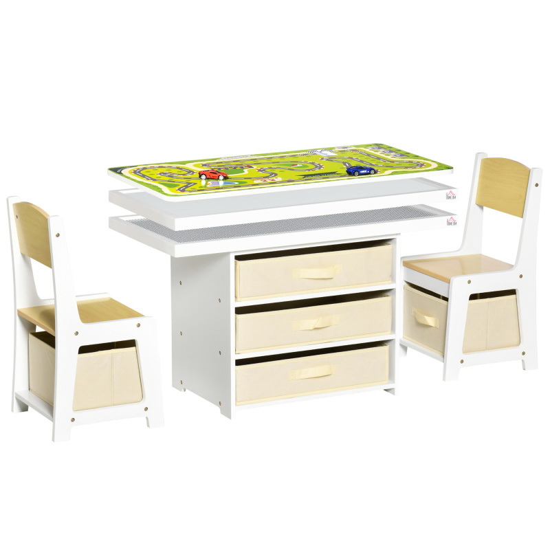 2-in-1 Kids Activity Table and 2 Chairs Set with Storage Building