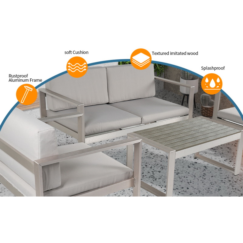 酷牌库|商品详情-Golden Art进口代理批发 铝制现代 4 件套沙发座椅组，适用于户外庭院花园 W2298S00018