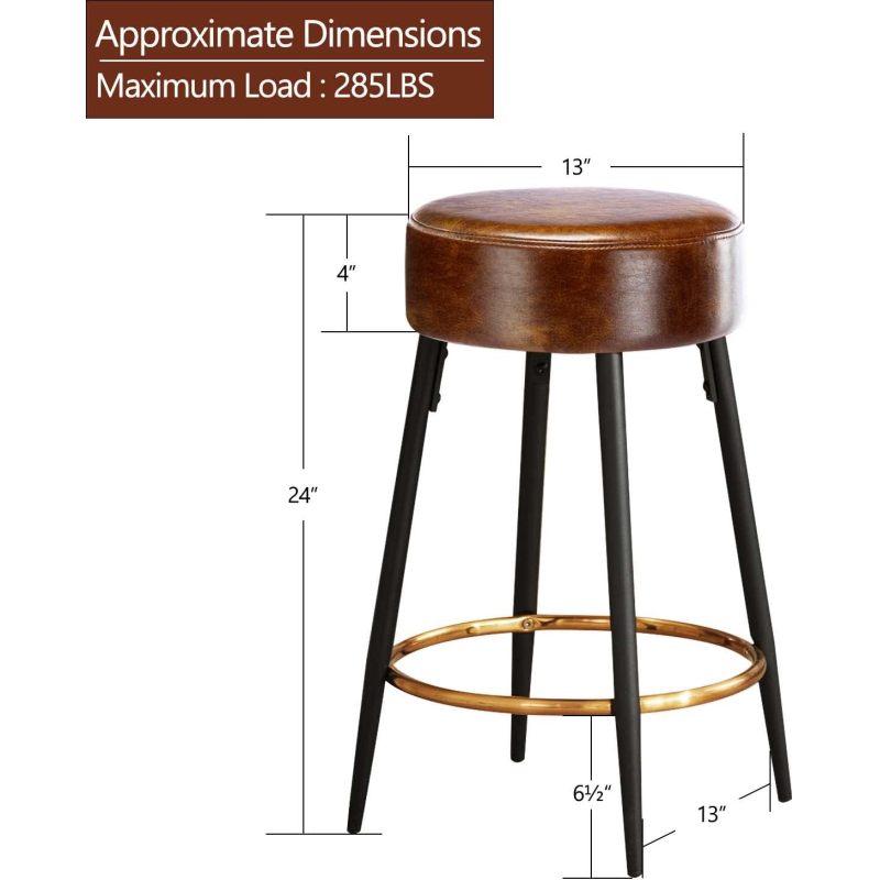 酷牌库|商品详情-D&N Furniture进口代理批发 柜台高吧凳 2 件套，PU 厨房凳子软垫餐椅凳子 24 英寸高，带金色脚凳，银叶天鹅绒 W370P149781