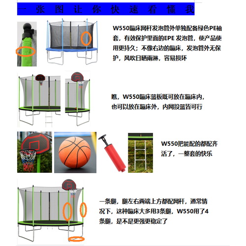 酷牌库|商品详情-Baoxiang Trampoline进口代理批发 10英尺蹦床带篮球圈充气机和梯子（内部安全外壳）绿色 W55033652