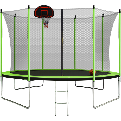 酷牌库|商品详情-Baoxiang Trampoline进口代理批发 10英尺蹦床带篮球圈充气机和梯子（内部安全外壳）绿色 W55033652