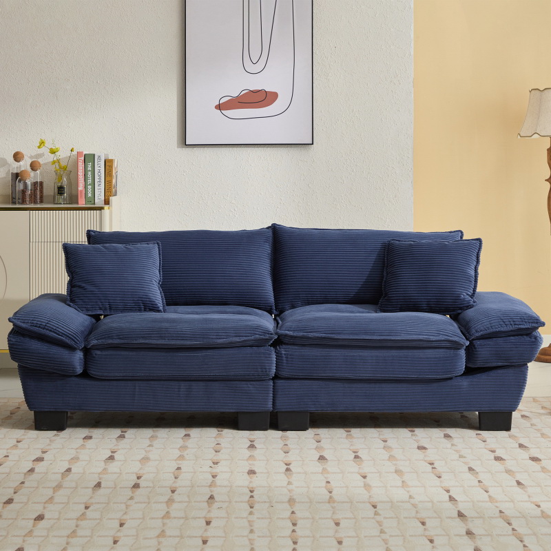 Corduroy Sofa Sleeper Couch Loveseat Sofa with Pillows Comfy Upholstered Deep Seat Sofa Black Hokku Designs Upholstery Color Blue
