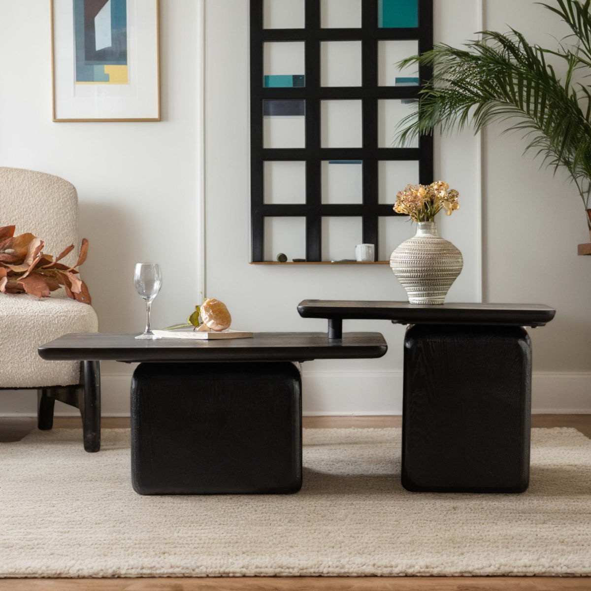 Vintage Fashion Style Square Coffee Table Set with Wood Grain 