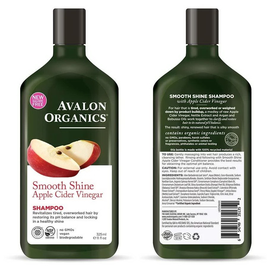 酷牌库|商品详情-Avalon Organics进口代理批发 Avalon Organics 苹果醋顺滑亮泽洗发水 11 液量。盎司。