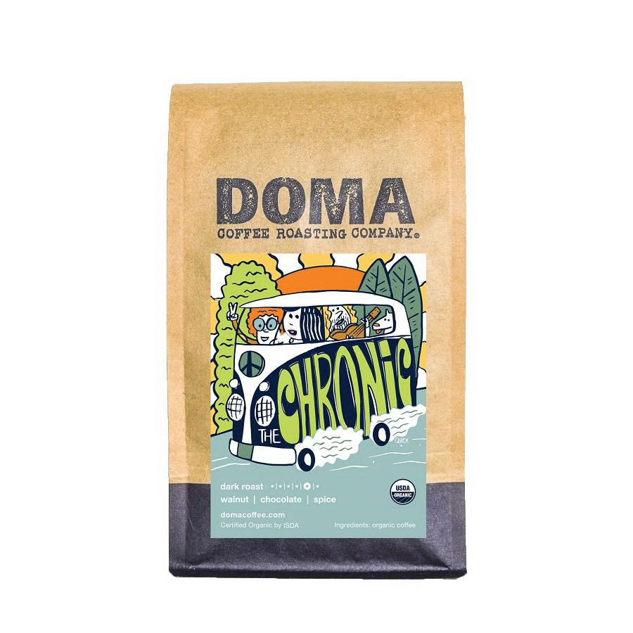 DOMA进口代理批发 DOMA 咖啡烘焙公司有机 The Chronic Blend 全豆咖啡 12 盎司。