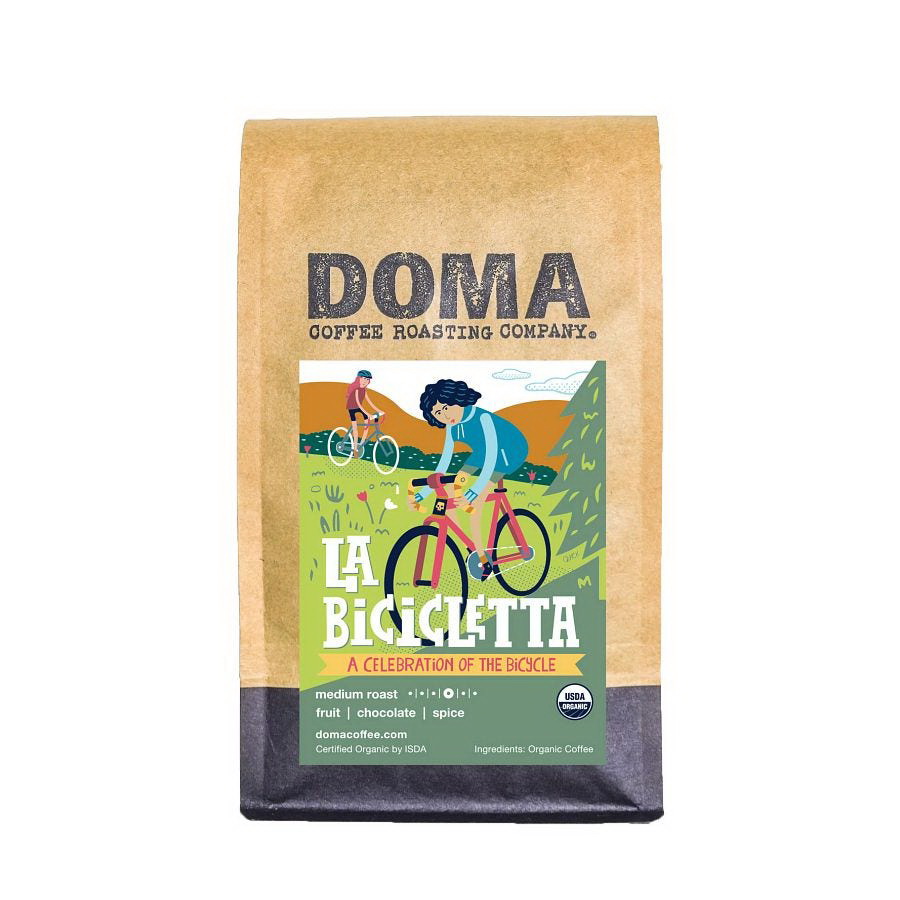 DOMA进口代理批发 DOMA 咖啡烘焙公司有机 La Bicicletta 混合全豆咖啡 12 盎司。